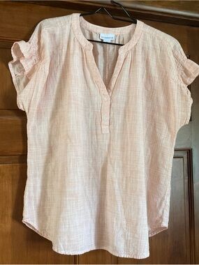 Liz Claiborne Peach Short Sleeve Cotton Henley Tunic
